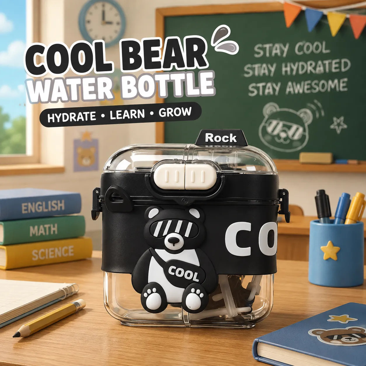 Cool Bear Dual Drinking Kids Water Bottle | Double Water Cup for School