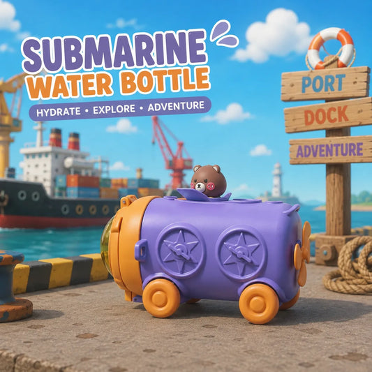 Bunny Submarine Kids Water Bottle with Straw | Double Water Cup for School