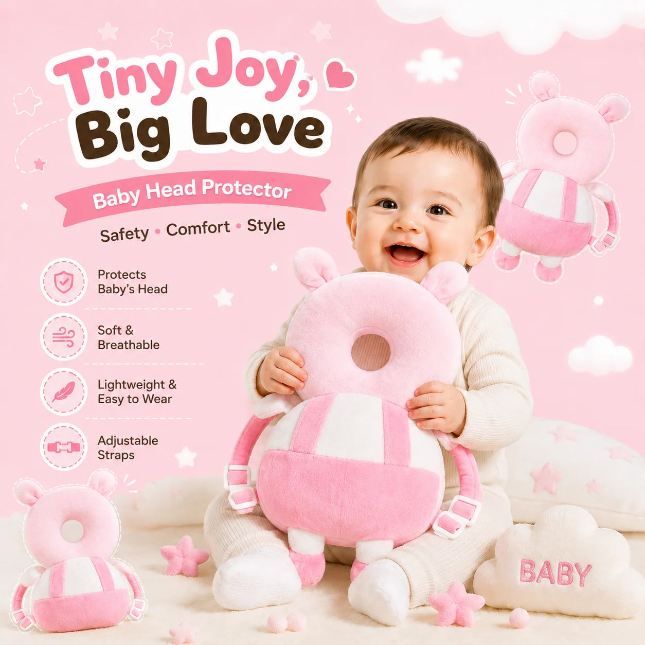 🩷 Cloud Buddy Pink - Baby's Head Protector