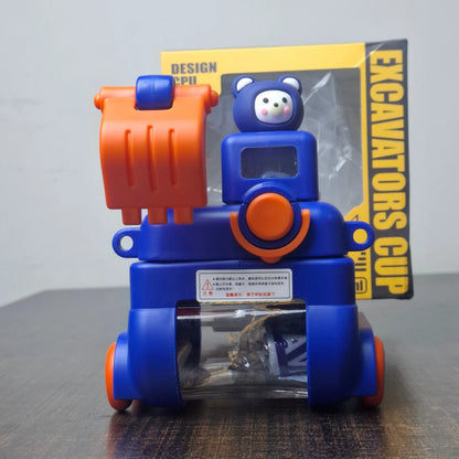 Excavator Kids Water Bottle with Straw | Double Water Cup for School