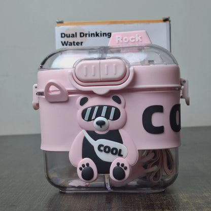 Cool Bear Dual Drinking Kids Water Bottle | Double Water Cup for School